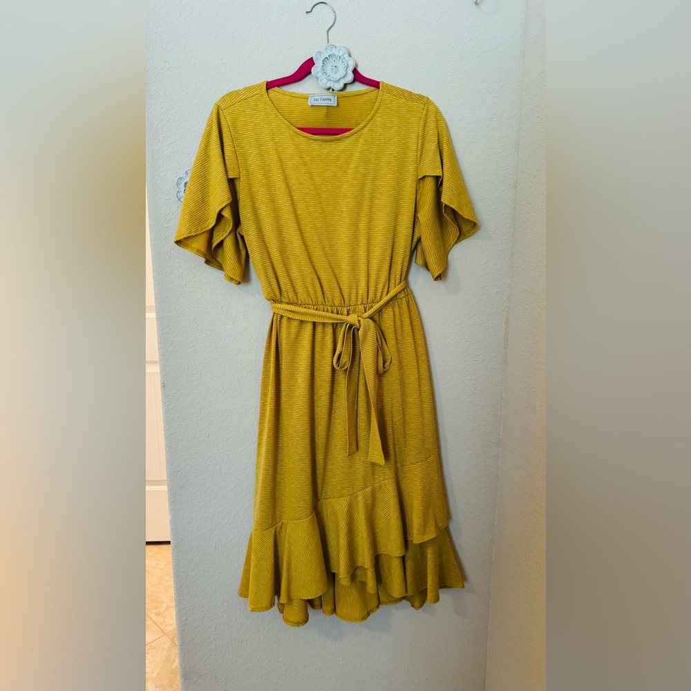 Ces Femme Mustard Yellow Midi Dress
